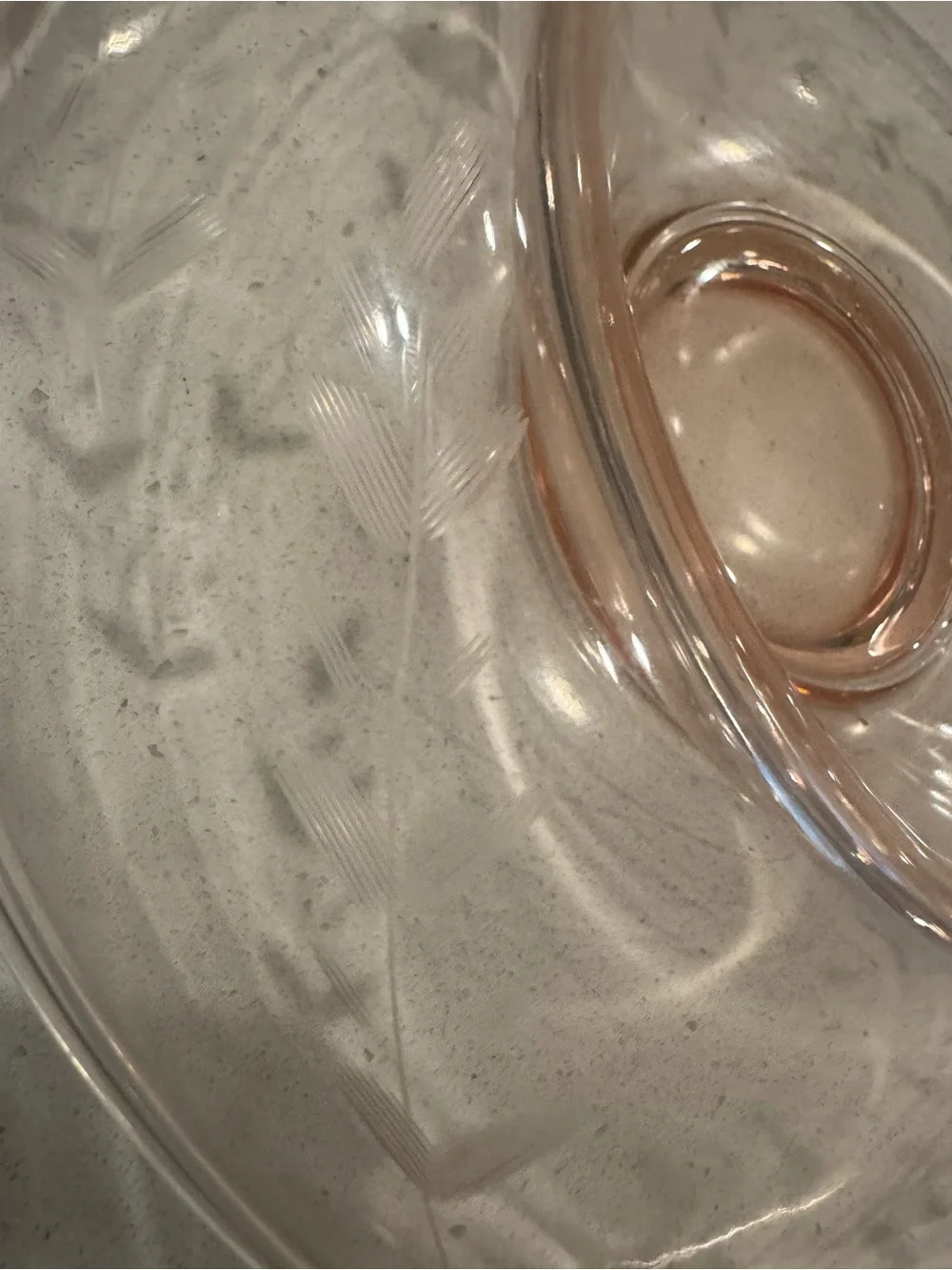 Pink Depression Glass Console Bowl with Etched Floral Details 11”